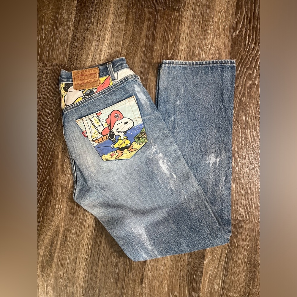 Levi’s handmade patched snoopy jeans 503